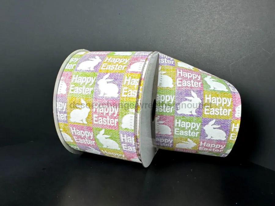 Blue-Lime-Pink-Yellow Check/Happy Easter Bunnies, 2.5"X10Y 36503-40-22