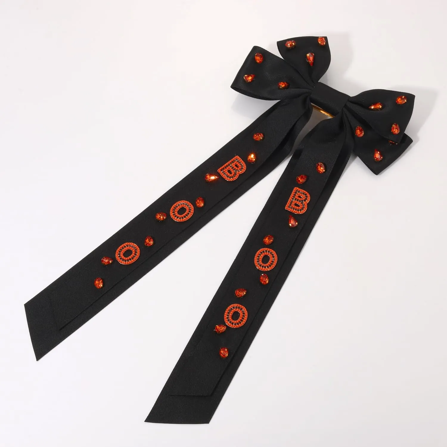 Boderier Halloween Hair Bows for Women Girls Beaded BOO Hair Bow Clips Big Jeweled Crystal Satin Bow Barrette Hair Clip Halloween Hair Accessories for Women