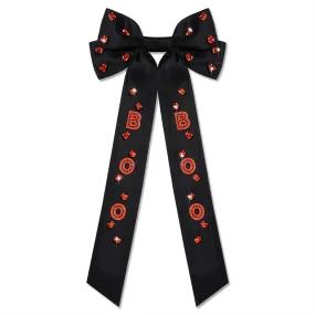 Boderier Halloween Hair Bows for Women Girls Beaded BOO Hair Bow Clips Big Jeweled Crystal Satin Bow Barrette Hair Clip Halloween Hair Accessories for Women