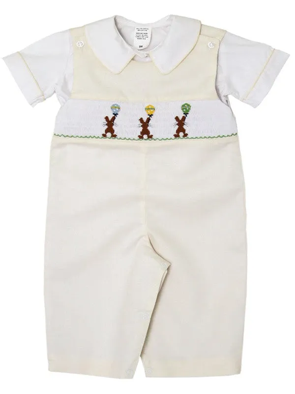 Boys Easter Longalls Overalls with The Smocked Bunny