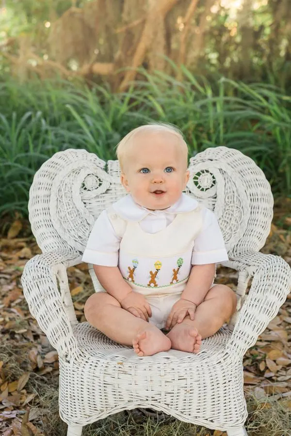 Boys Easter Longalls Overalls with The Smocked Bunny