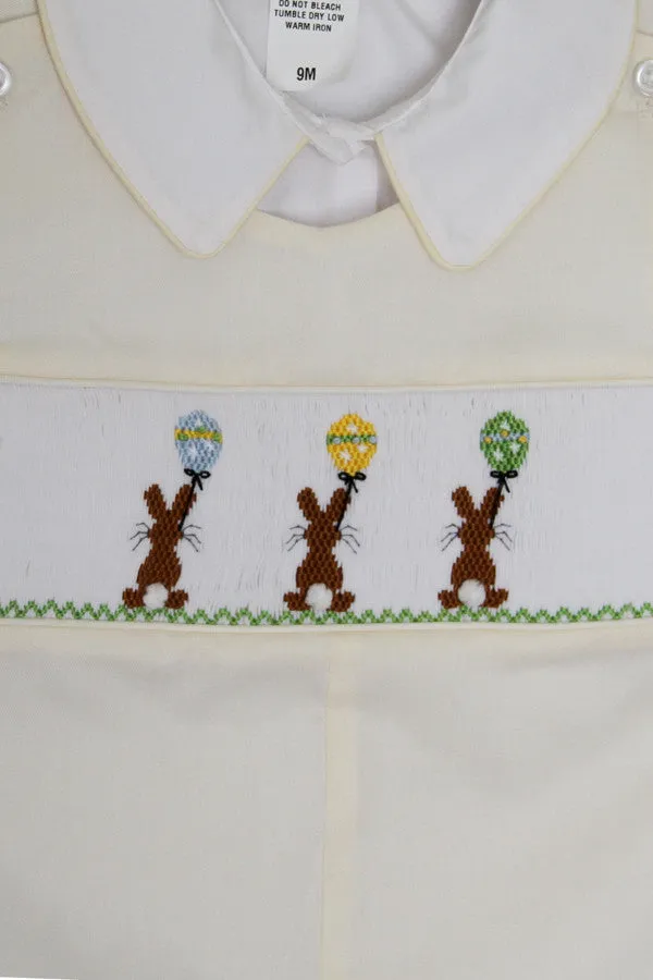 Boys Easter Longalls Overalls with The Smocked Bunny