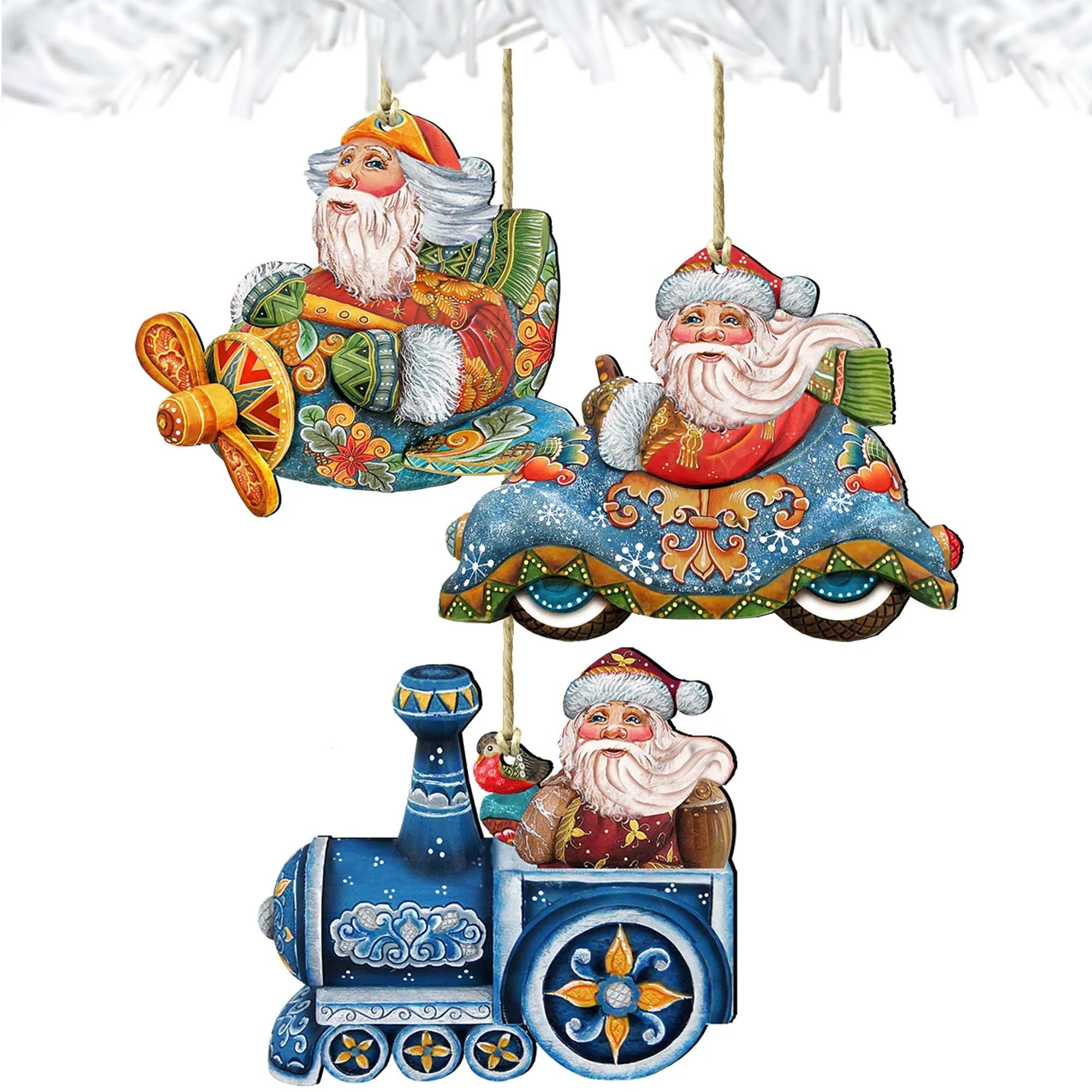 Christmas Arrival Santa Wooden Ornaments Set of 3 by G. DeBrekht - Christmas Santa Snowman Décor - 8100005S3