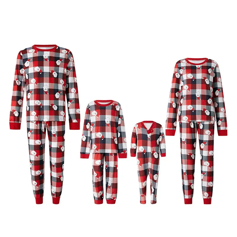 Christmas Family Matching Pajama Long Sleeve Plaid Cartoon Santa Sleepwear