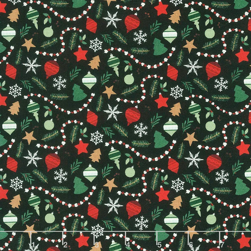 Christmas Traditions - Ornaments Black Yardage