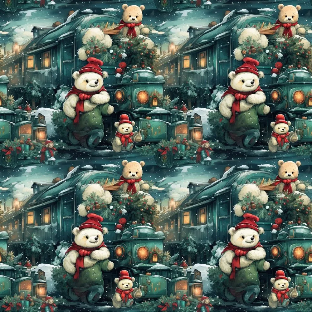 Christmas Train & Bear Fabric