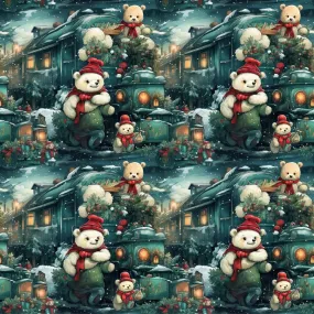 Christmas Train & Bear Fabric