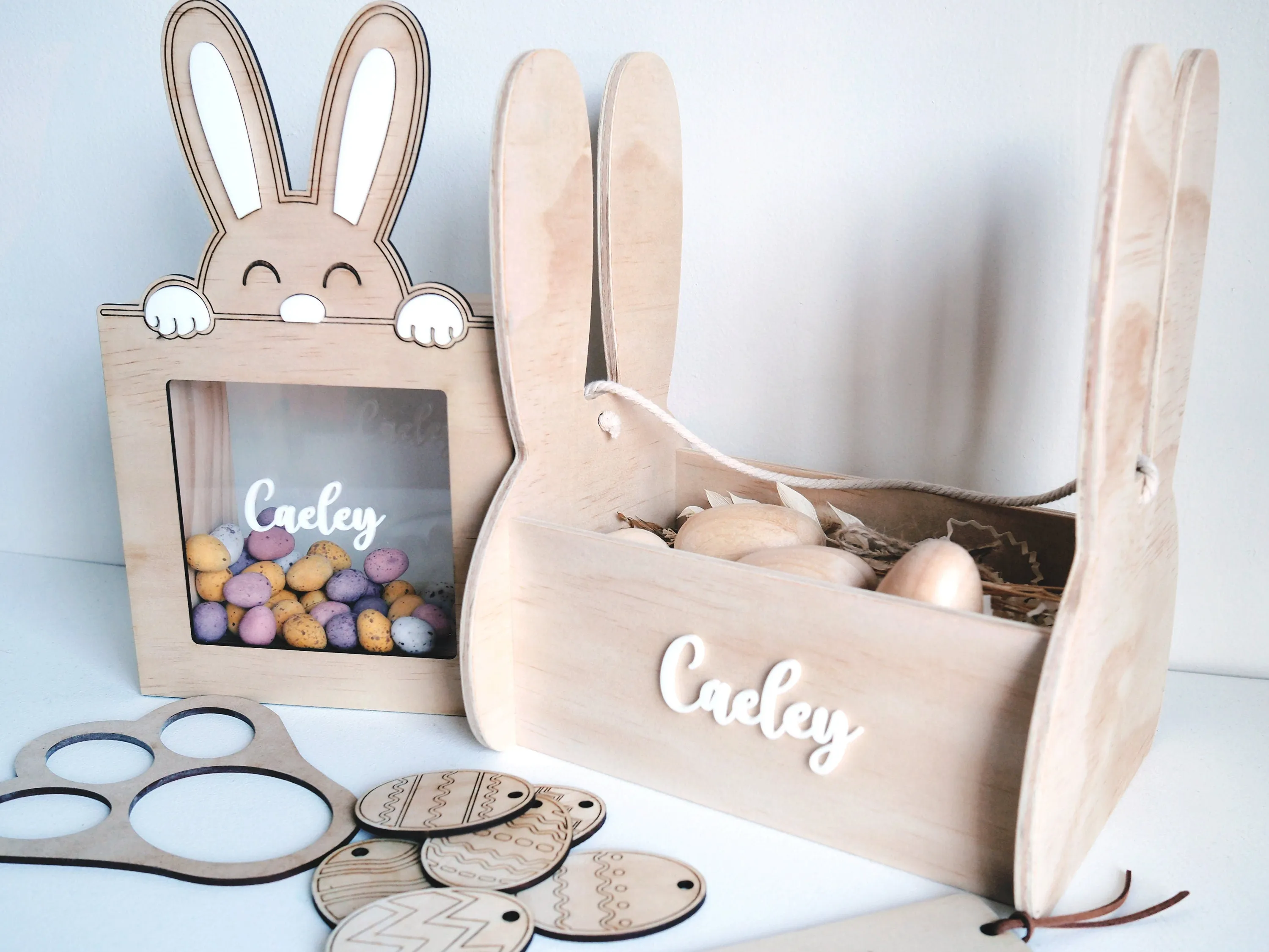 Easter Gift Set for Kids - Bunny Easter Egg Holder, Easter Basket, Bunny Footprint, Easter Bookmark, Easter Mini DIY Egg Craft