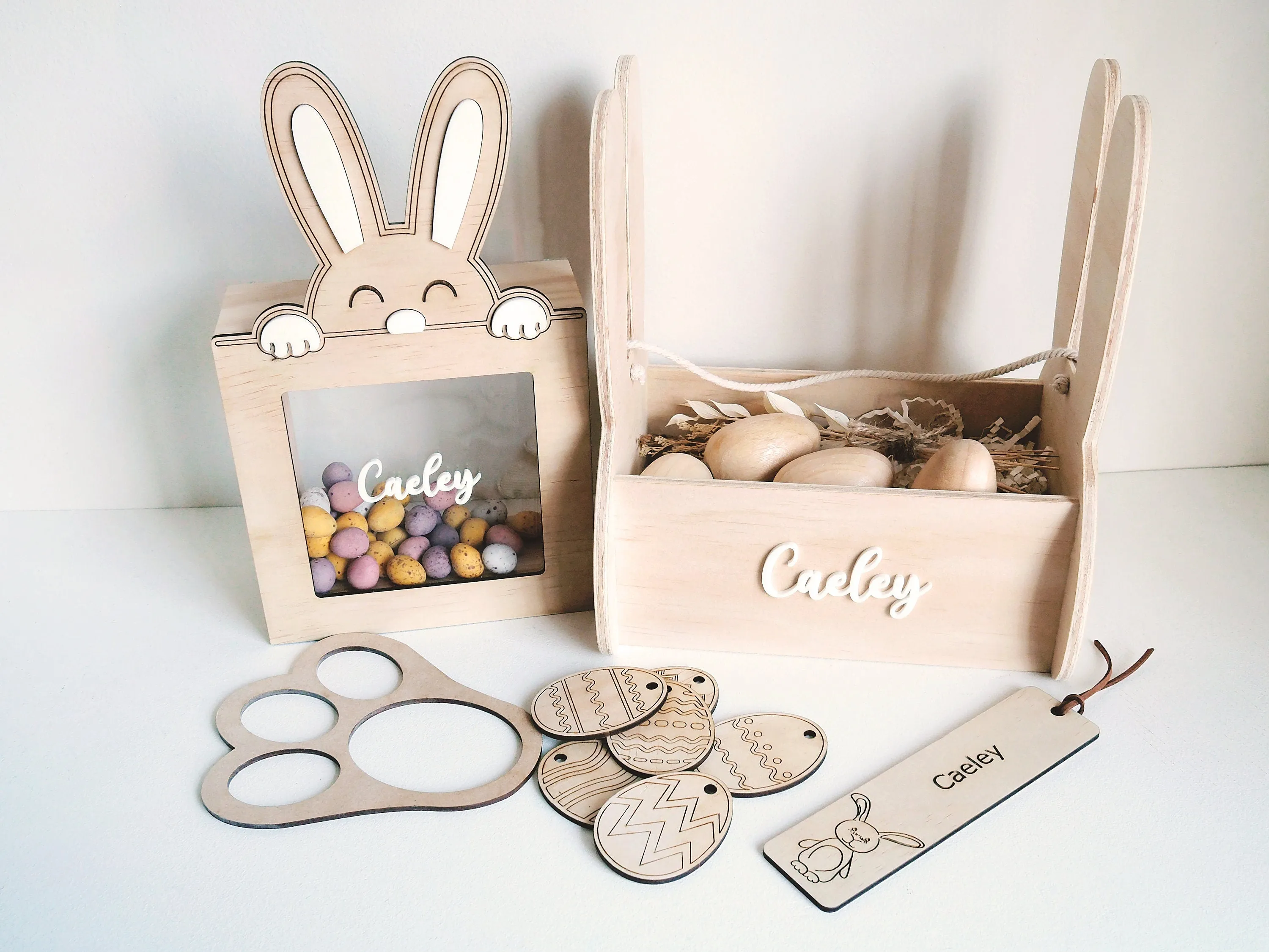 Easter Gift Set for Kids - Bunny Easter Egg Holder, Easter Basket, Bunny Footprint, Easter Bookmark, Easter Mini DIY Egg Craft