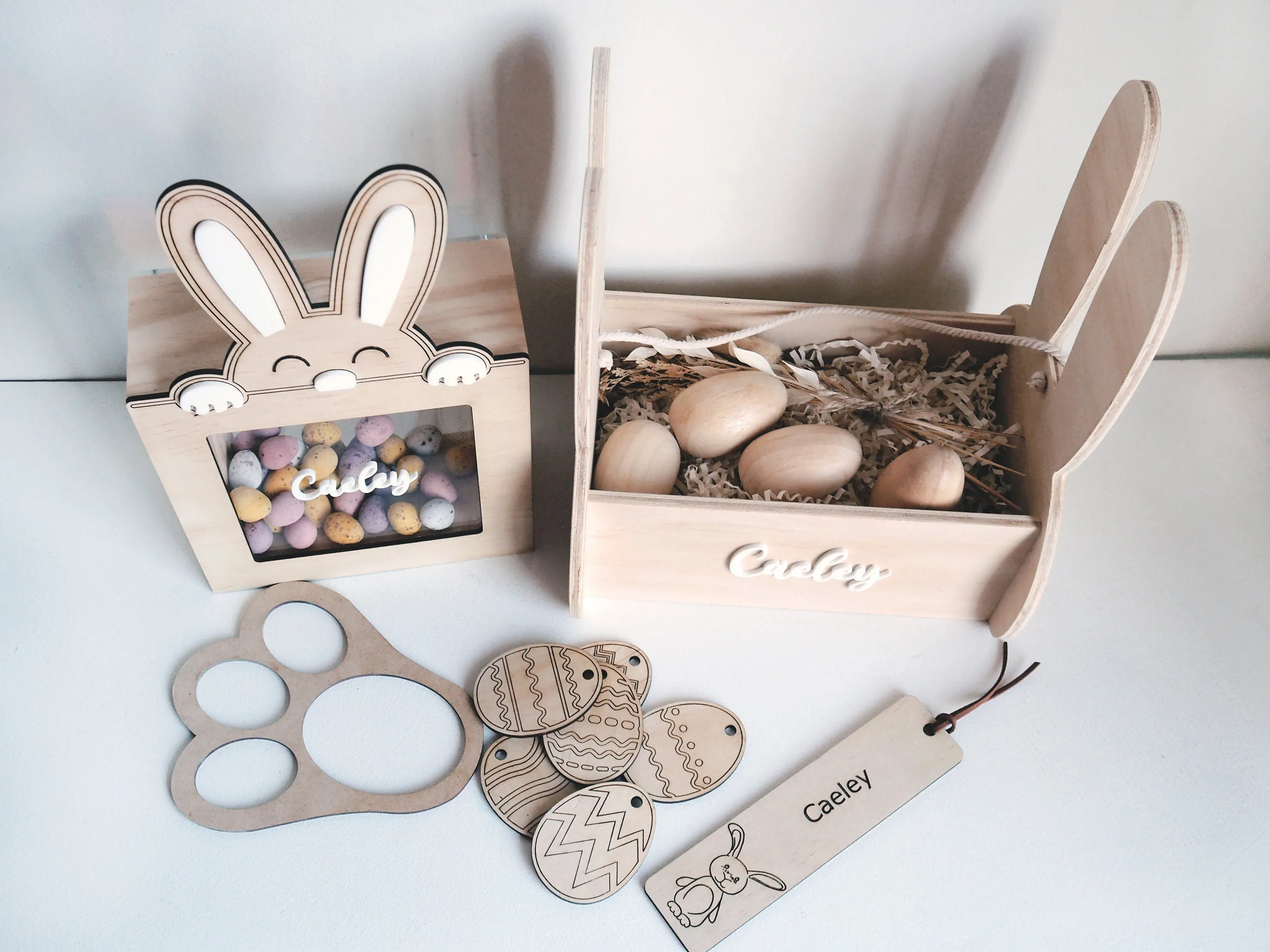 Easter Gift Set for Kids - Bunny Easter Egg Holder, Easter Basket, Bunny Footprint, Easter Bookmark, Easter Mini DIY Egg Craft