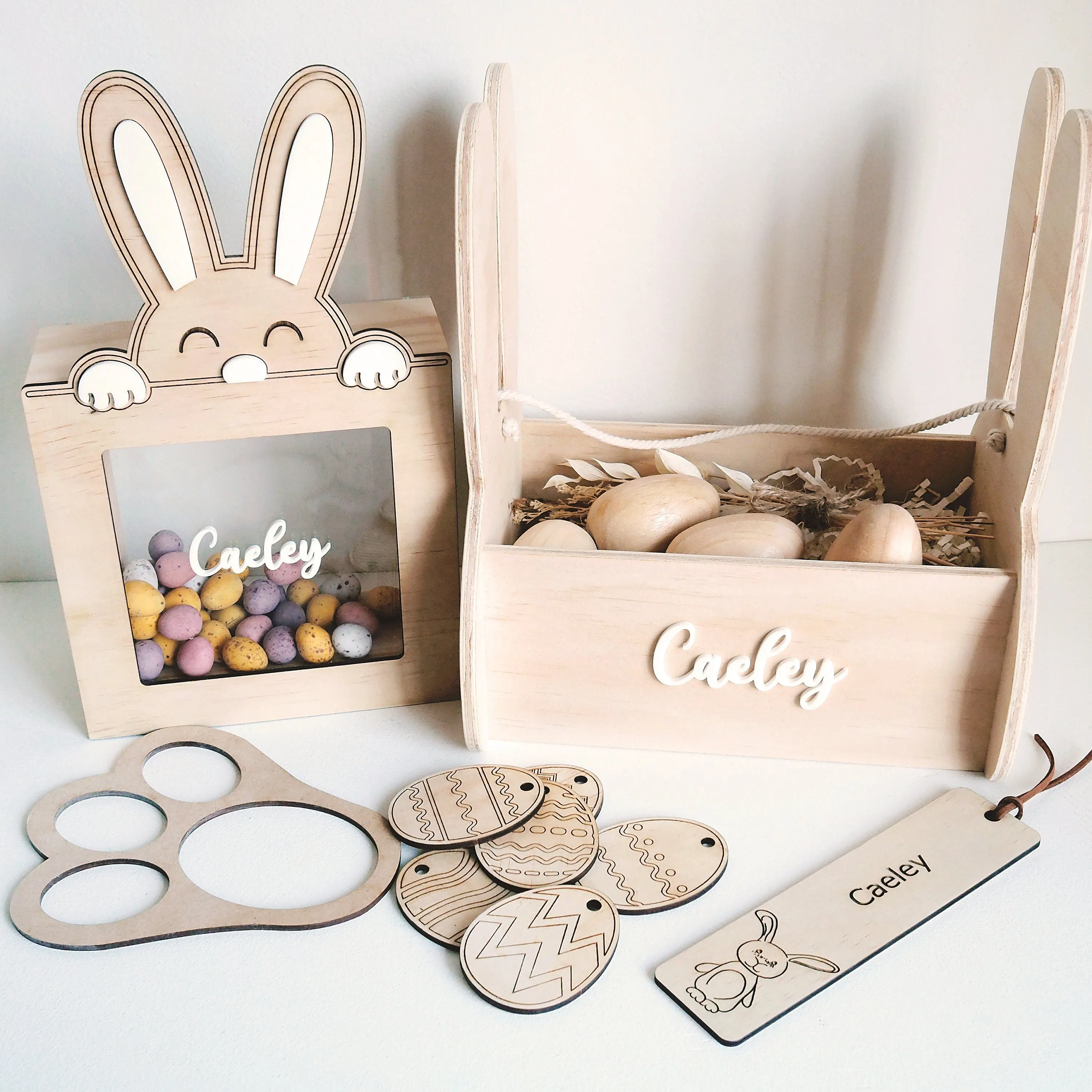 Easter Gift Set for Kids - Bunny Easter Egg Holder, Easter Basket, Bunny Footprint, Easter Bookmark, Easter Mini DIY Egg Craft