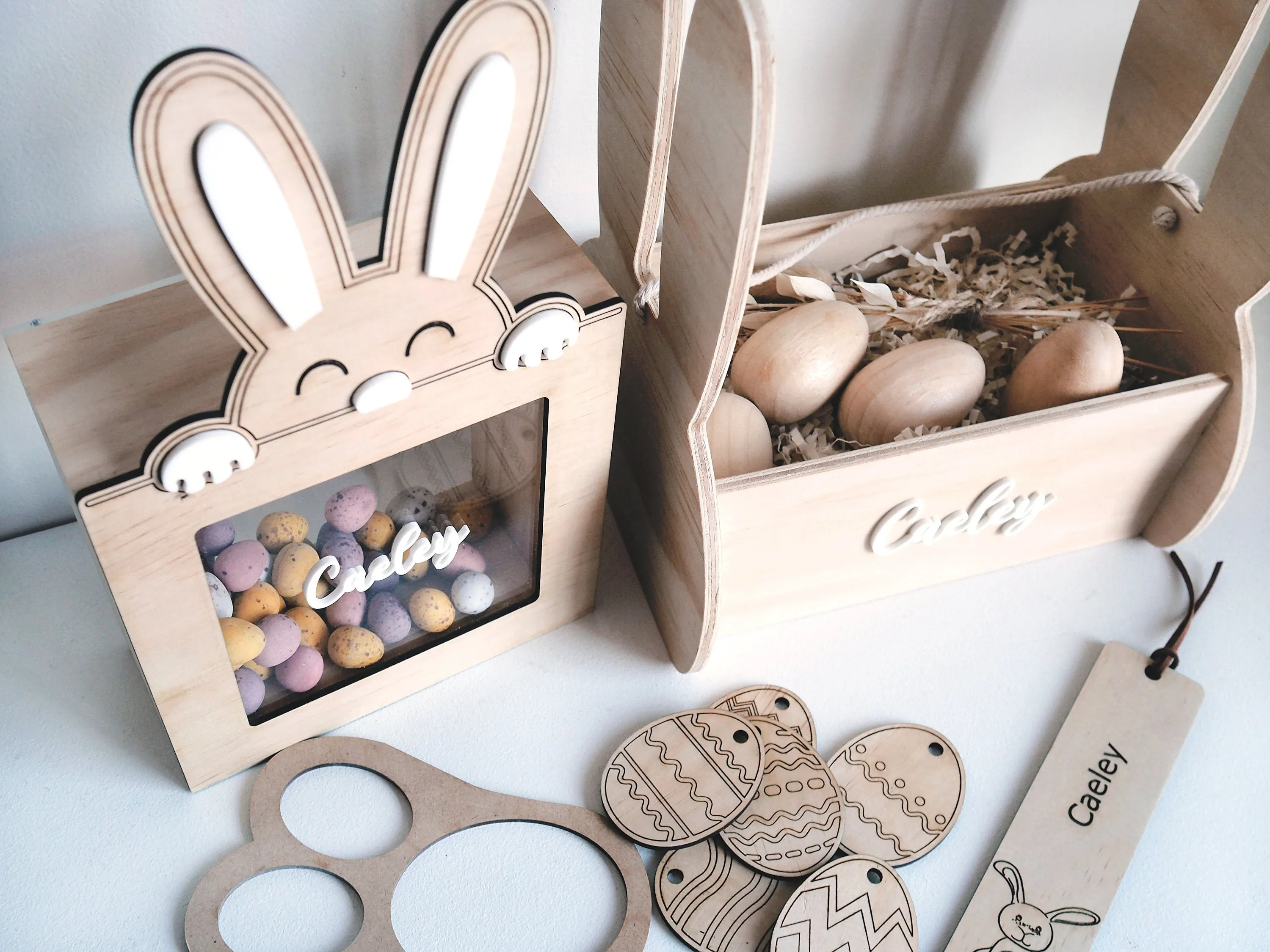 Easter Gift Set for Kids - Bunny Easter Egg Holder, Easter Basket, Bunny Footprint, Easter Bookmark, Easter Mini DIY Egg Craft