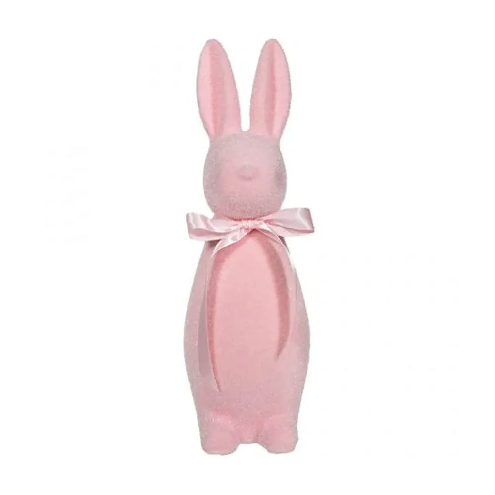 Flocked Pastel Button Nose Bunny Medium 16" Light Pink