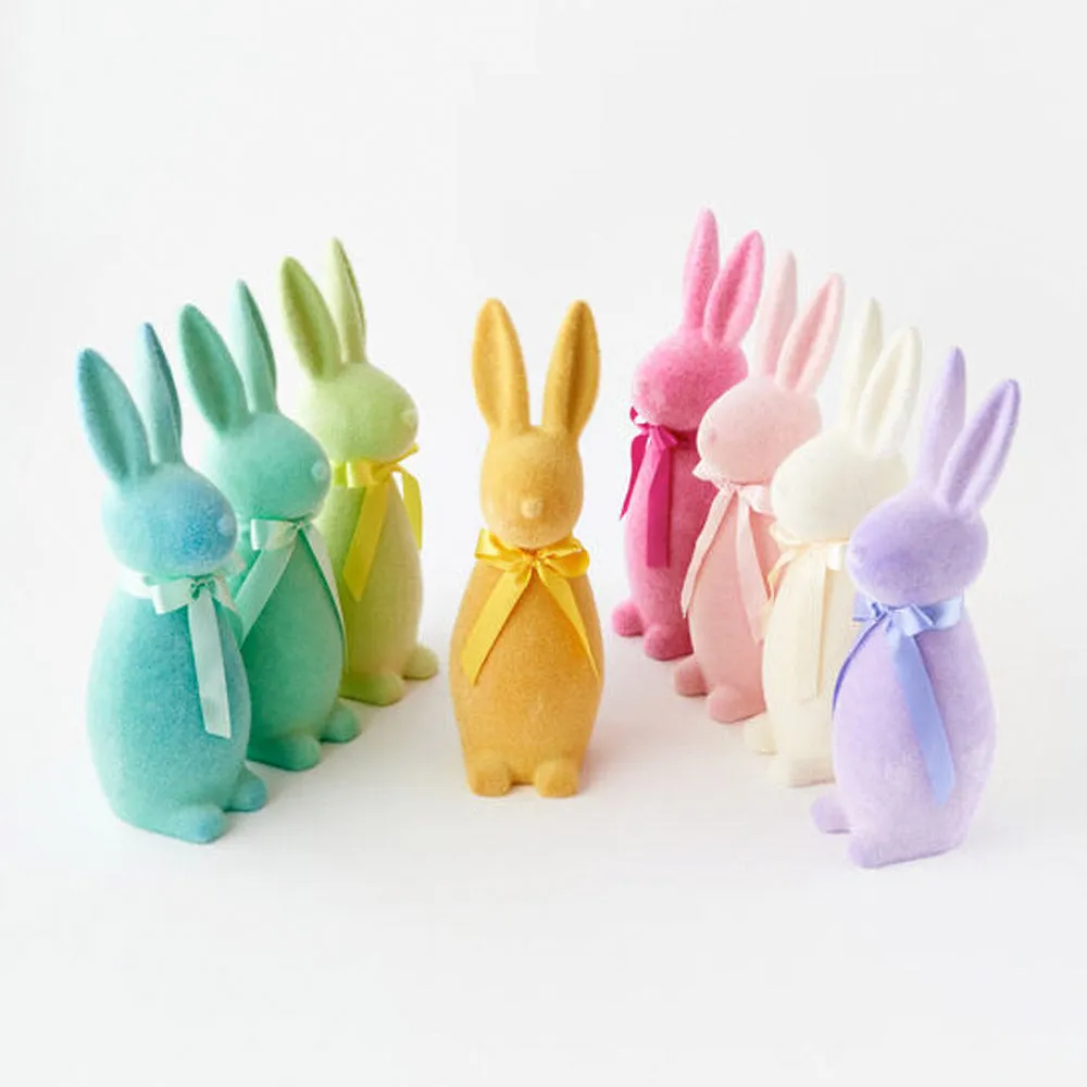 Flocked Pastel Button Nose Bunny Medium 16" Light Pink