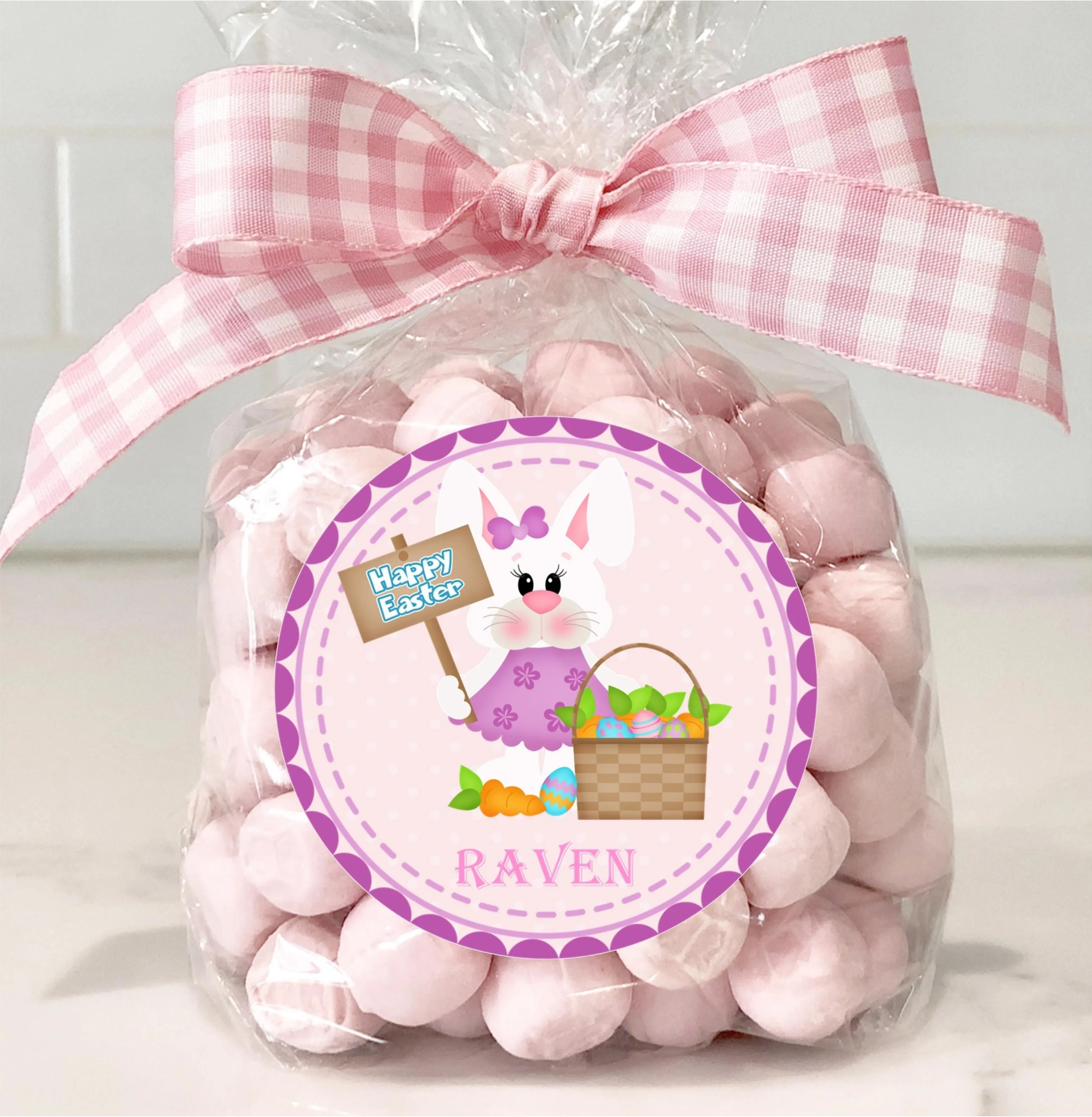 Girls Pink and Purple Easter Bunny Stickers