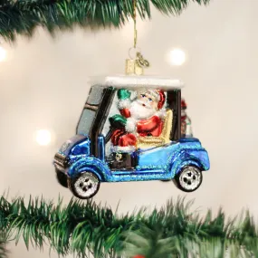 Golf Cart Santa Glass Ornament (CLR)