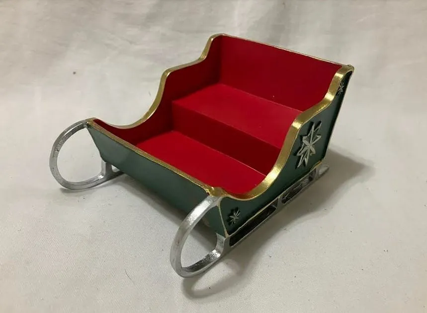 Green and Red Sleigh, 5.5" Holiday Sleigh for Christmas Village or Diorama