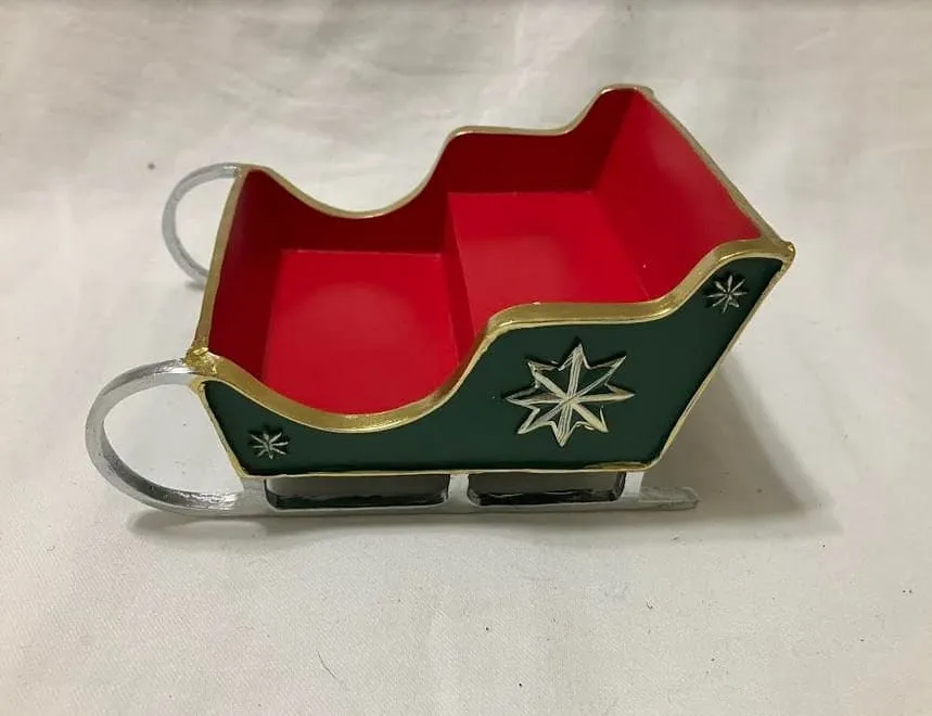 Green and Red Sleigh, 5.5" Holiday Sleigh for Christmas Village or Diorama