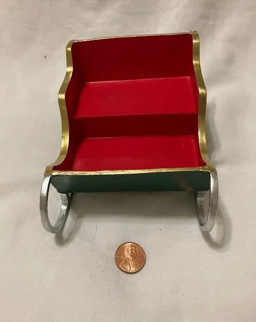 Green and Red Sleigh, 5.5" Holiday Sleigh for Christmas Village or Diorama