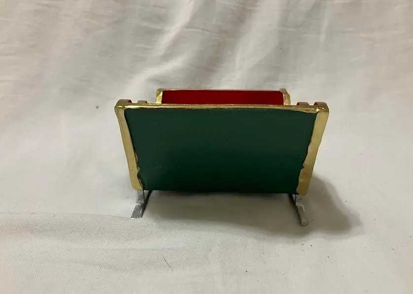 Green and Red Sleigh, 5.5" Holiday Sleigh for Christmas Village or Diorama