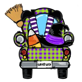 Halloween Sign, Witch Truck Sign, Halloween Truck, wood sign, DECOE-W-023