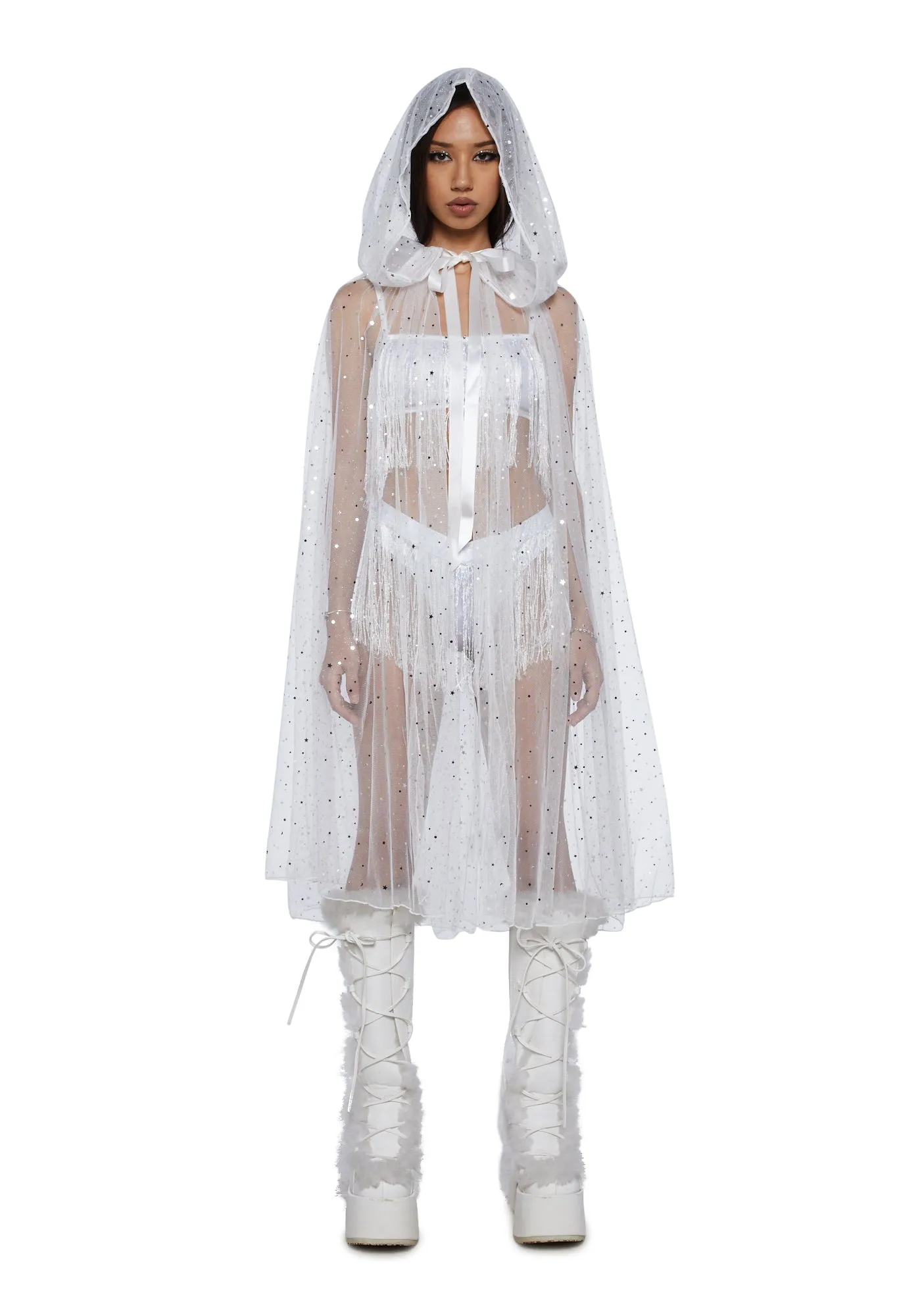 Hide No More Sheer Cape - White