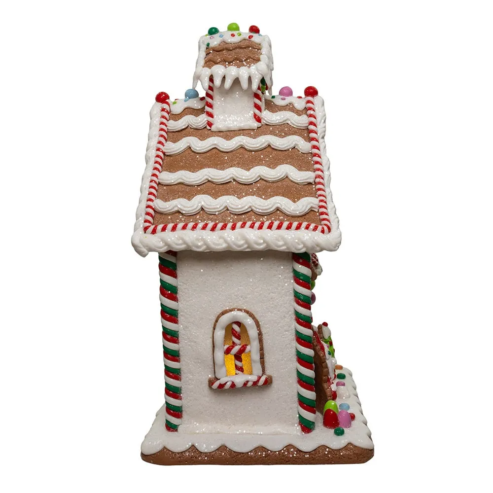Kurt Adler 13-Inch Gingerbread House With Santa Table Piece