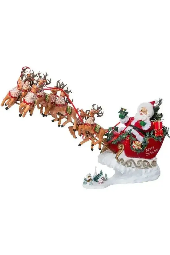 Kurt Adler 24" Fabriché Musical Santa with Eight Reindeer (Set of 2)