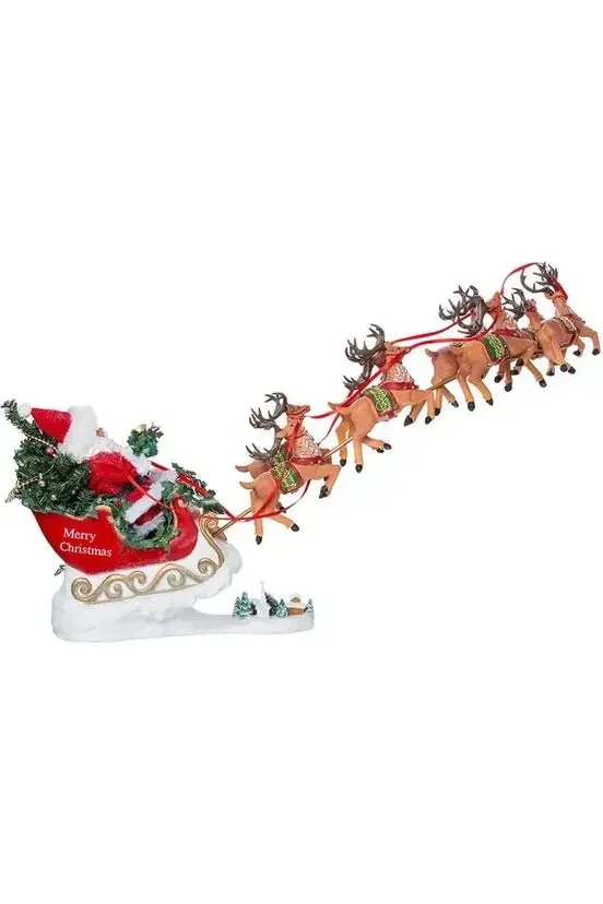 Kurt Adler 24" Fabriché Musical Santa with Eight Reindeer (Set of 2)