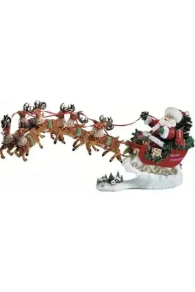 Kurt Adler 24" Fabriché Musical Santa with Eight Reindeer (Set of 2)