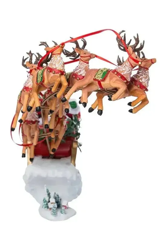 Kurt Adler 24" Fabriché Musical Santa with Eight Reindeer (Set of 2)
