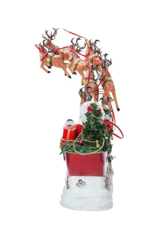 Kurt Adler 24" Fabriché Musical Santa with Eight Reindeer (Set of 2)