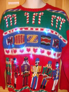 Light Up Ugly Xmas Sweater Nutcrackers and Candycanes