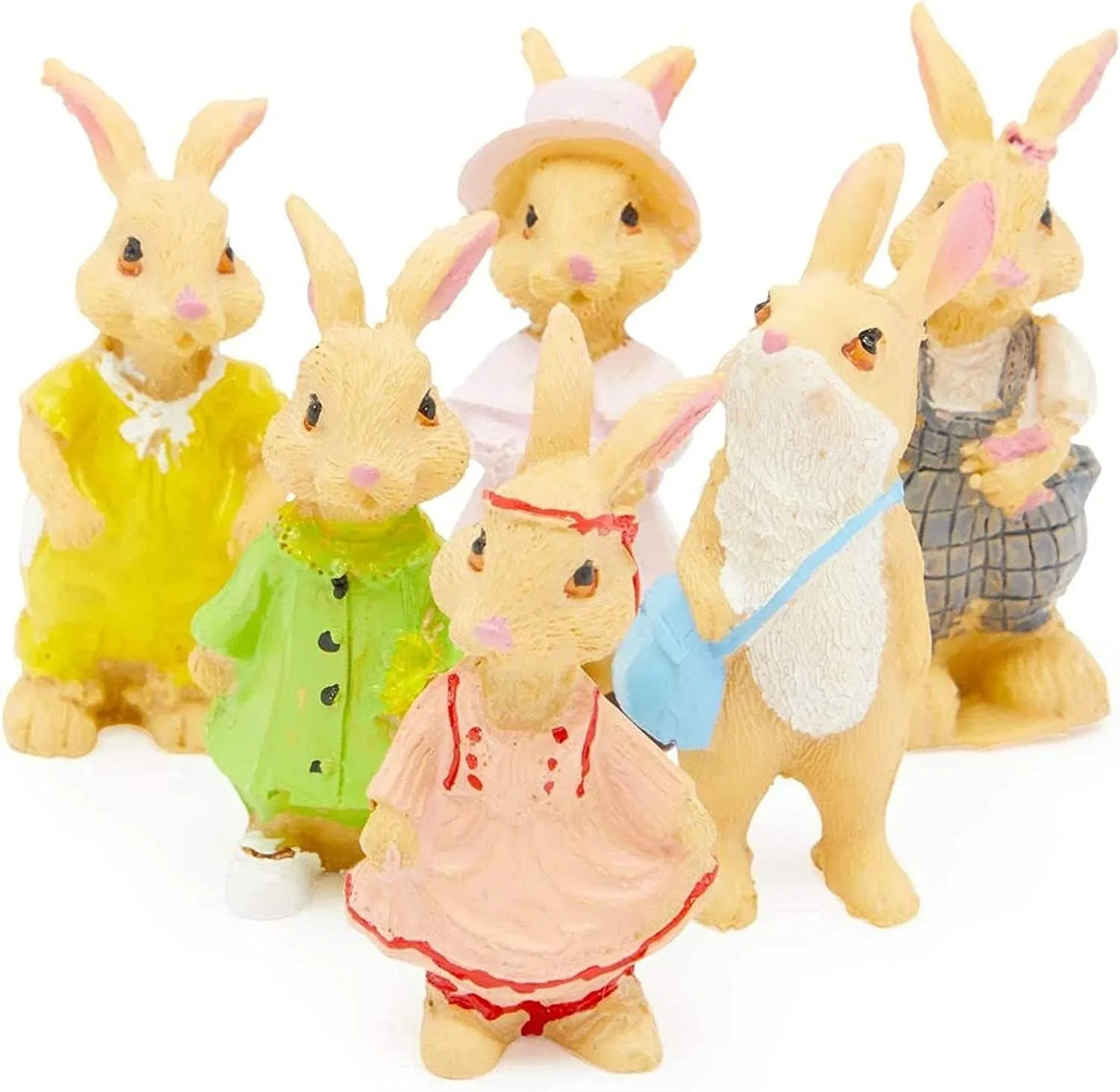 Mini Bunny Statues for Easter | Garden Decorations | 2.2 Inches, 6 Pack