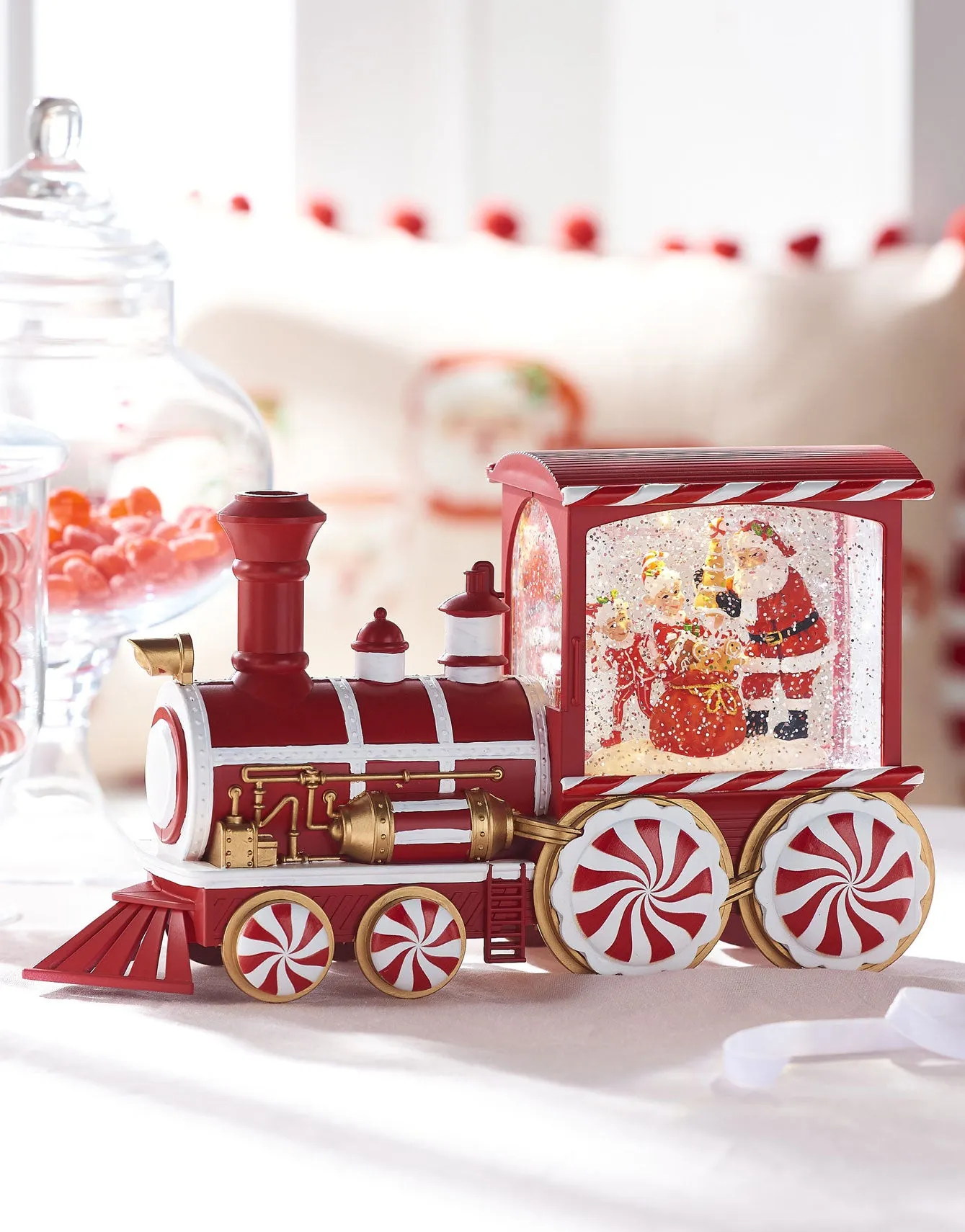 Musical Peppermint Elves With Santa Lighted Water Train 4300753