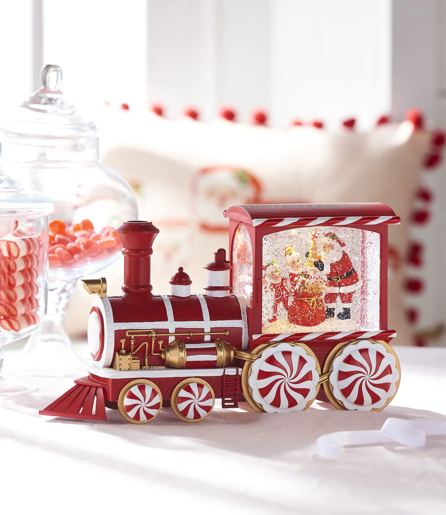Musical Peppermint Elves With Santa Lighted Water Train 4300753
