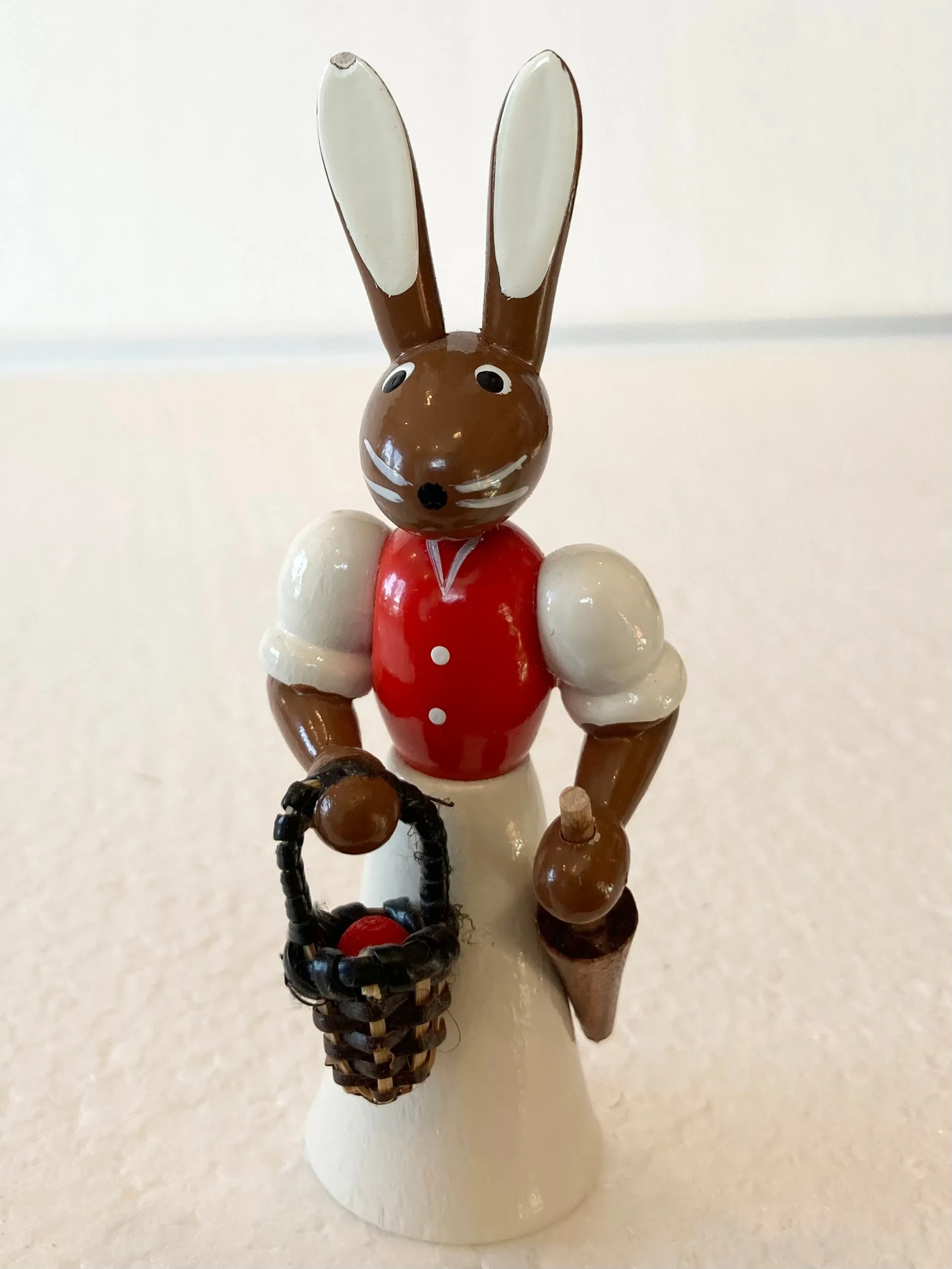 Painted Ore Mountain Hand Made Female Easter Bunny  Mini with basket and umbrella