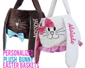 Personalized Easter Baskets Plush Bunny Chocolate for Boys or Pink White Girls Monogrammed Embroidered Name Easter Egg Basket Children