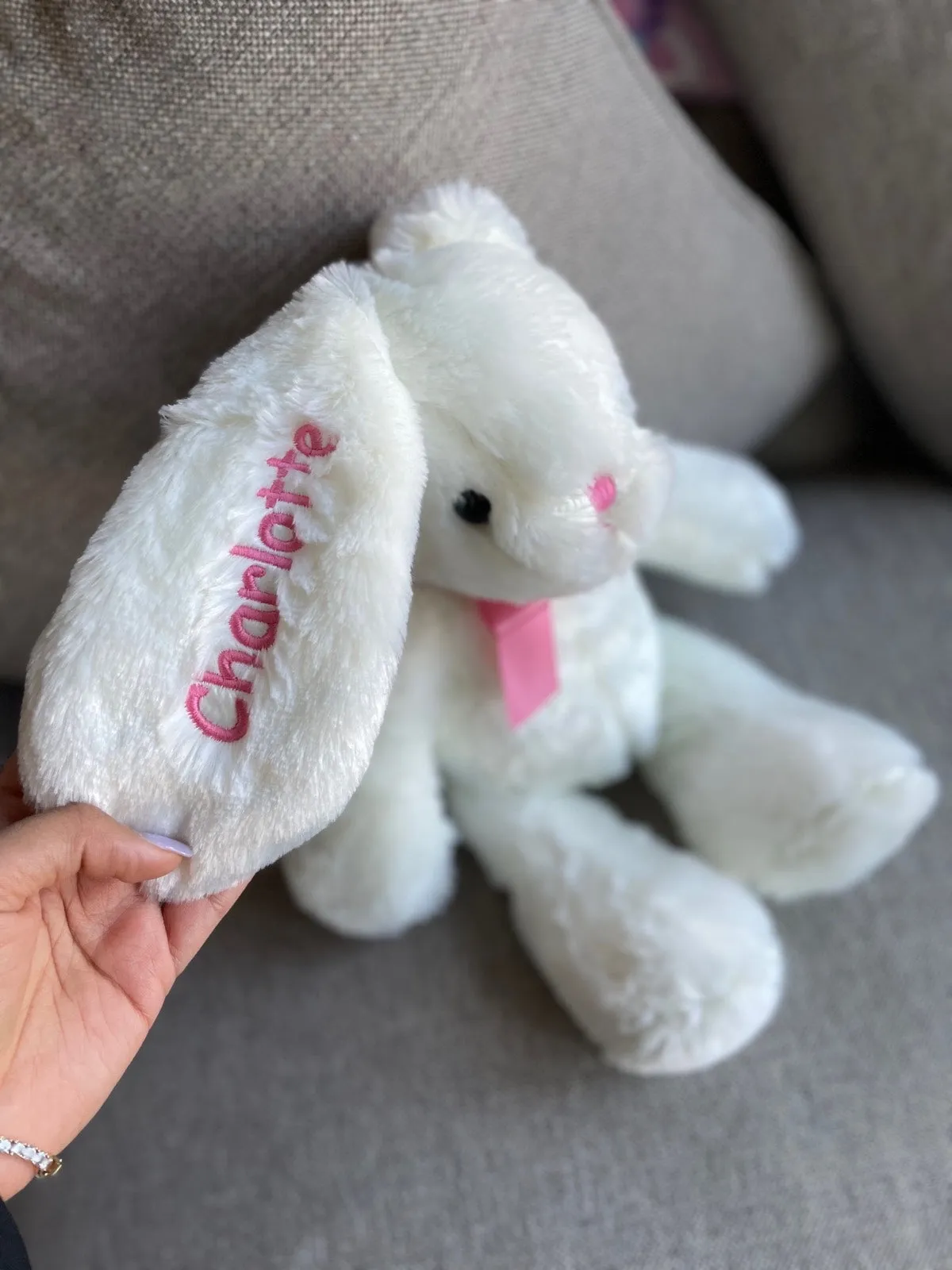 Personalized Hoppity Floppity Bunny 18" - White with Pink Bow