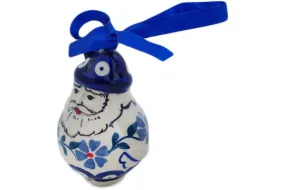 Polish Pottery 4" Santa Claus Ornament Peacock Forget-Me-Not