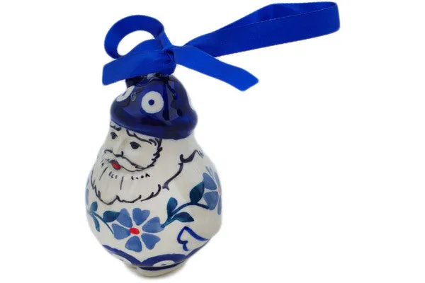 Polish Pottery 4" Santa Claus Ornament Peacock Forget-Me-Not