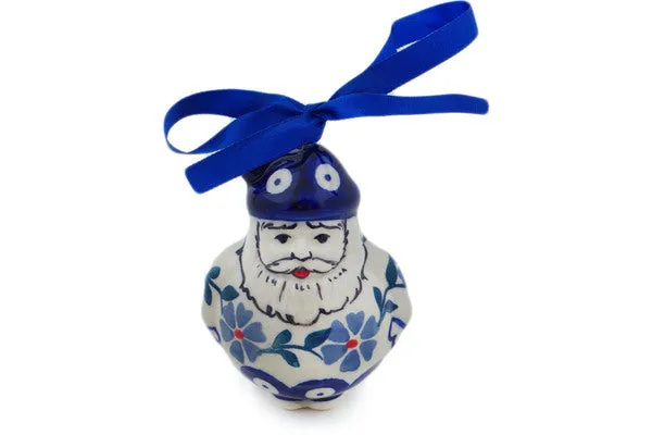 Polish Pottery 4" Santa Claus Ornament Peacock Forget-Me-Not