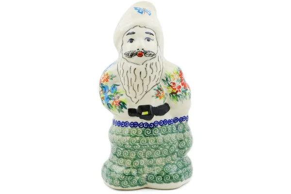Polish Pottery 7" Santa Claus Figurine Ring Of Flowers UNIKAT