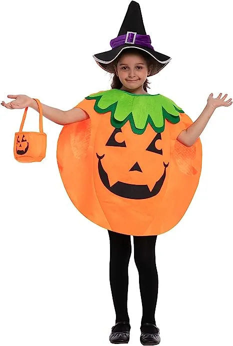 Pumpkin Costume with Witch Hat & Basket - Child