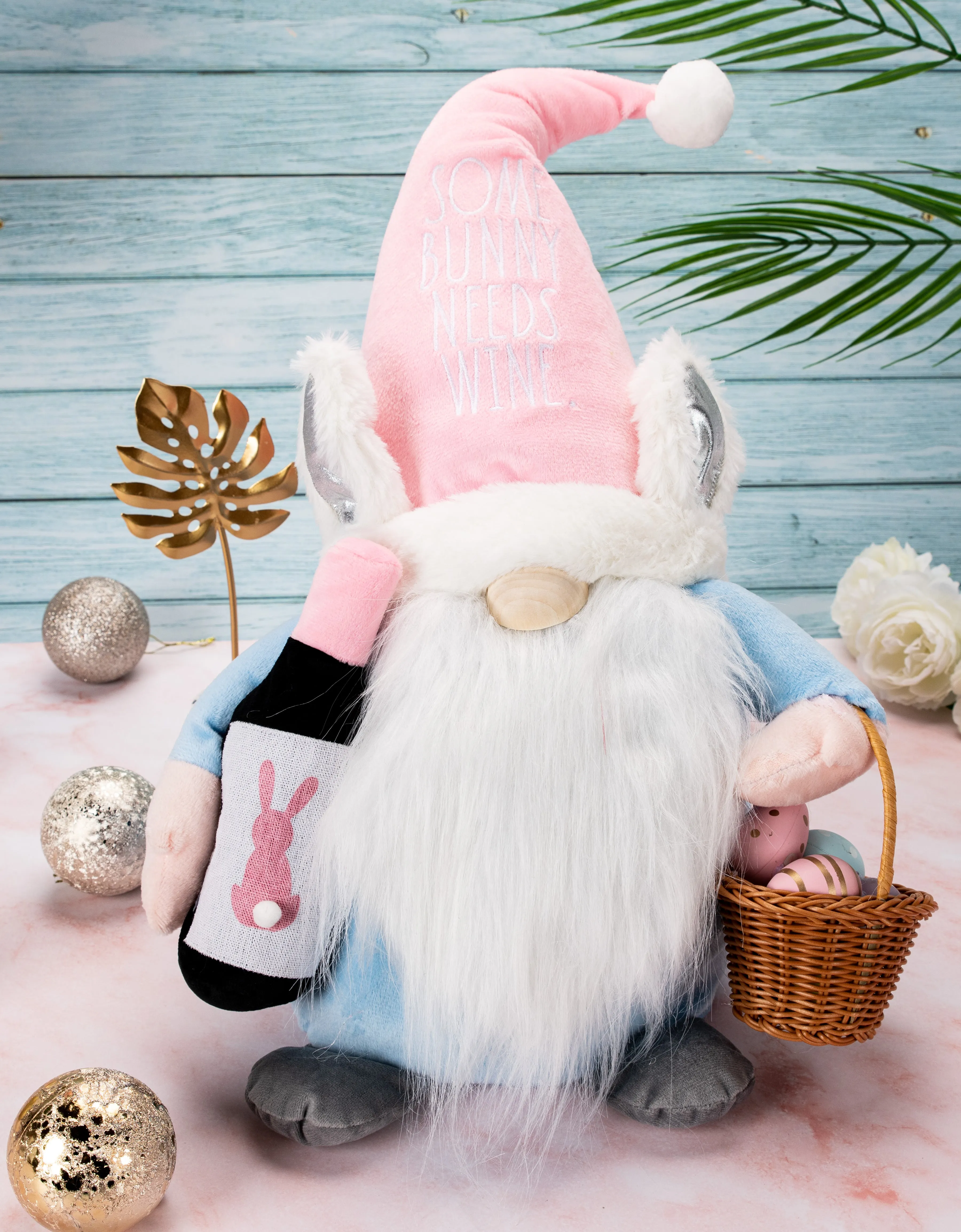 Rae Dunn Easter Gnome with Wine Bottle and Easter Eggs