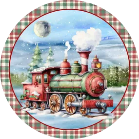 Red and Green Christmas Train- Metal wreath Sign