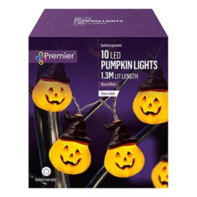 Set of 10 Pumpkin With Witch Hats LED Lights