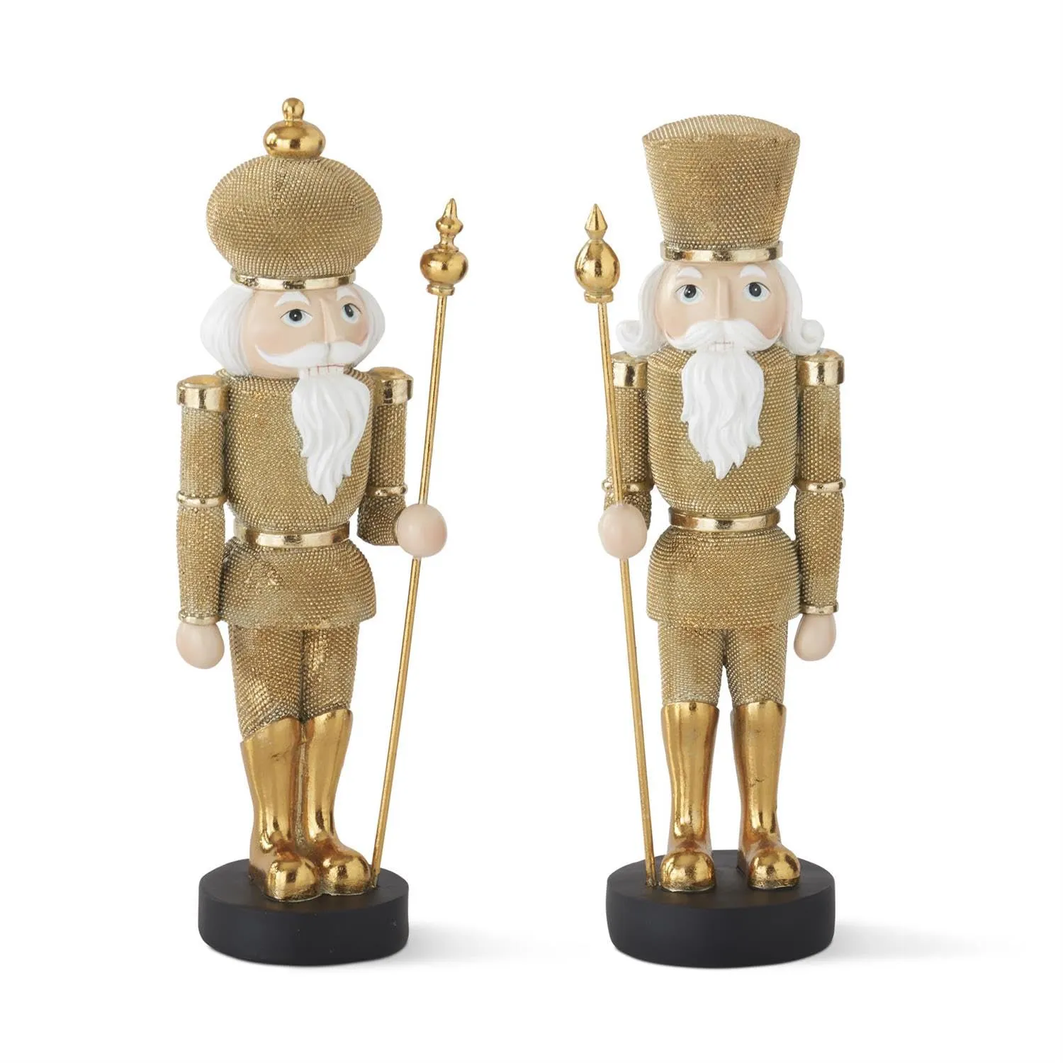Set of 2 12-Inch Elegant Gold Christmas Nutcracker Soldier Figurines - Opulent Beaded Xmas Tabletop Figure