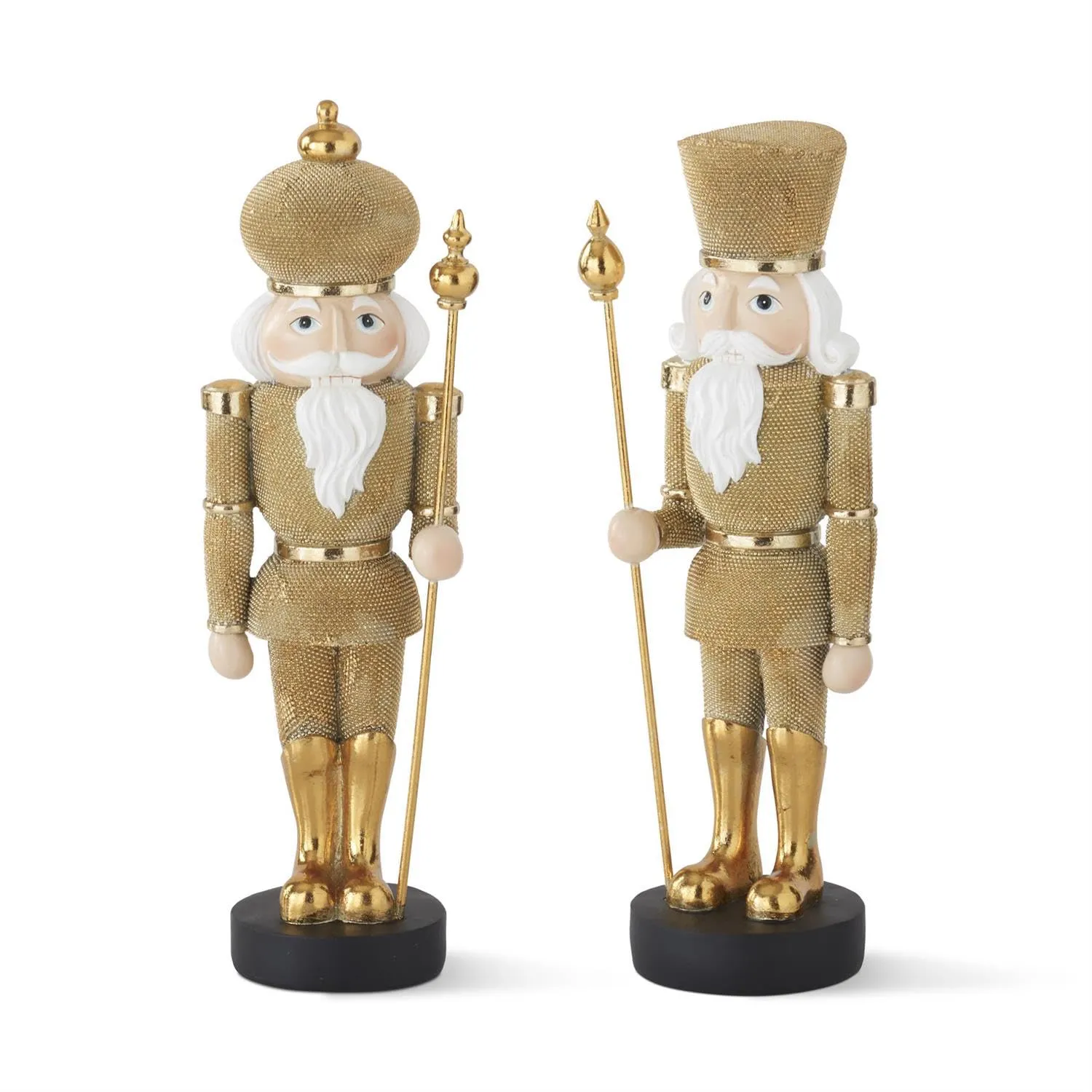 Set of 2 12-Inch Elegant Gold Christmas Nutcracker Soldier Figurines - Opulent Beaded Xmas Tabletop Figure