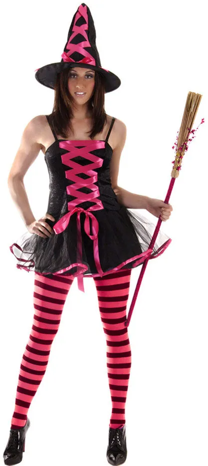 Sexy Witch Pink Dress and Hat Enchanting Costume